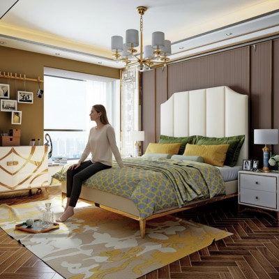 Łóżko Podkładka Deco Design Luksusowe podwójne łóżko hotelowe Sleep Pokój Skóra