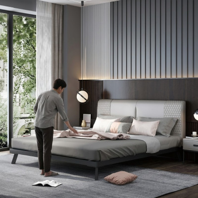 Luxury Design Skóra Łóżko Metalowe Złote łóżko Podkładka Hotelowa 180x200cm Szara