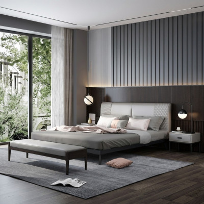 Luxury Design Skóra Łóżko Metalowe Złote łóżko Podkładka Hotelowa 180x200cm Szara