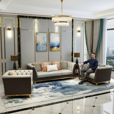 Sofa Kanapa Ustawić Siedziba Podkładka Kompletny Zestaw 3+2+1 Sofy Design Chesterfield