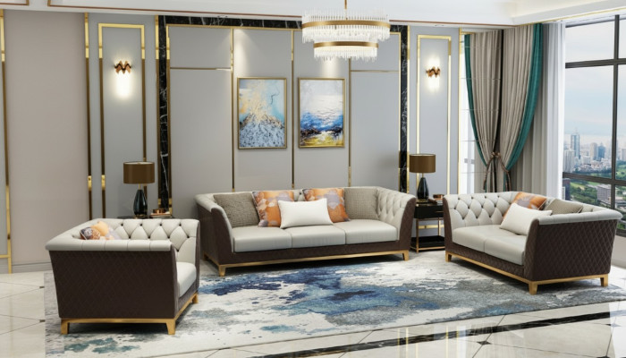 Sofa Kanapa Ustawić Siedziba Podkładka Kompletny Zestaw 3+2+1 Sofy Design Chesterfield