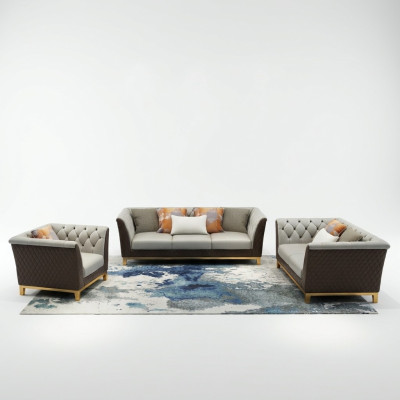 Sofa Kanapa Ustawić Siedziba Podkładka Kompletny Zestaw 3+2+1 Sofy Design Chesterfield