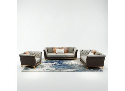 Sofa Kanapa Ustawić Siedziba Podkładka Kompletny Zestaw 3+2+1 Sofy Design Chesterfield