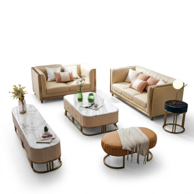 Stal nierdzewna Metal Meble Design Salon Kanapa Siedziba Podkładka Ustawić 3+2+1