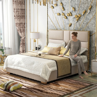 Luxury Design Skóra Łóżko Metalowe Złote łóżko Podkładka Hotelowa 180x200cm