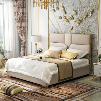 Luxury Design Skóra Łóżko Metalowe Złote łóżko Podkładka Hotelowa 180x200cm