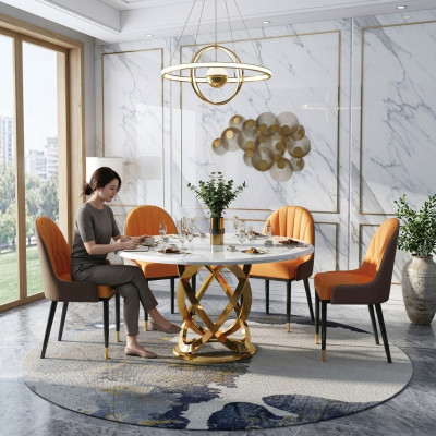 Design Okrągły Ess Pokój Krzesło Zestaw stoły Metal Fotel 4x Krzesła + Tabela