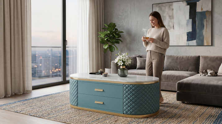 Wysokiej jakości salon Stoliki do kawy - Oval Designer Stal odporna na temperaturę Tabela Luxus
