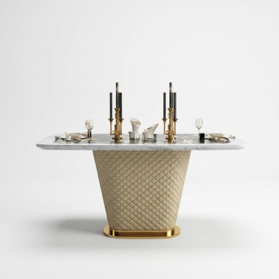 Luksusowa designerska jadalnia z Okrągły Stół obiadowy & 4 x Lehn Krzesła Metal