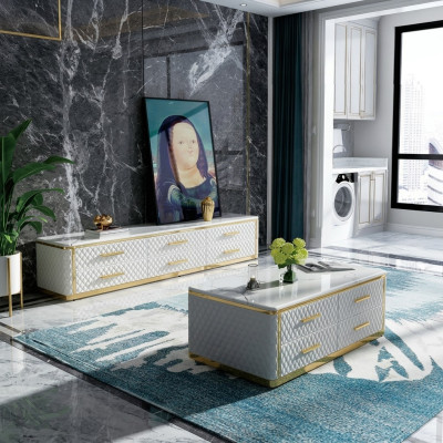 Stal nierdzewna Kredens Skóra imitacja kamienia Stoliki do kawy 200x40cm