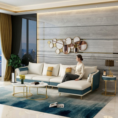 Żywy krajobraz L-shape Narożnikowa kanapa Couch Design Podkładka Ustawić Sofa Narożnik Nowość