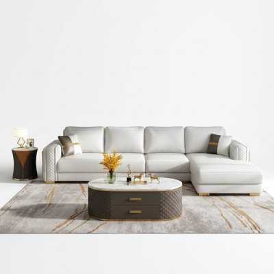 Meble w stylu włoskim Zestaw 3-częściowy Narożnikowa kanapa + Stoliki do kawy Sofa stoły Skóra