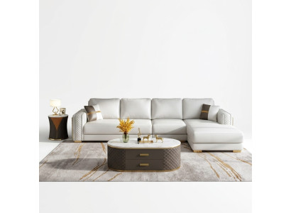 Meble w stylu włoskim Zestaw 3-częściowy Narożnikowa kanapa + Stoliki do kawy Sofa stoły Skóra