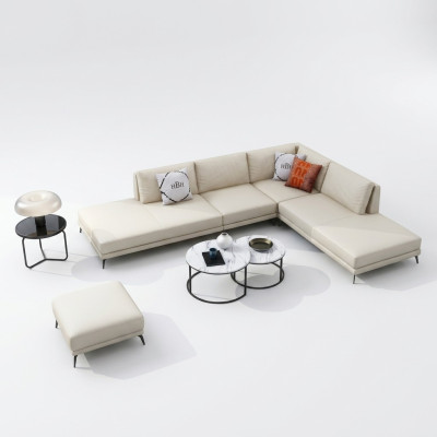 Nowoczesny zestaw sof narożny L Shape Podkładka Siedziba Decor Narożnik Kanapa + Stołek