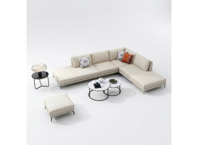 Nowoczesny zestaw sof narożny L Shape Podkładka Siedziba Decor Narożnik Kanapa + Stołek