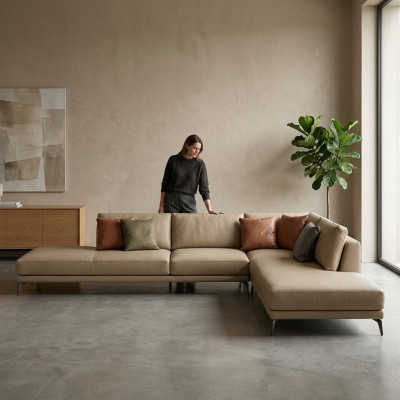 Żywy krajobraz L-Shape Narożnikowa kanapa Couch Design Podkładka Skóra Ustawić Sofa