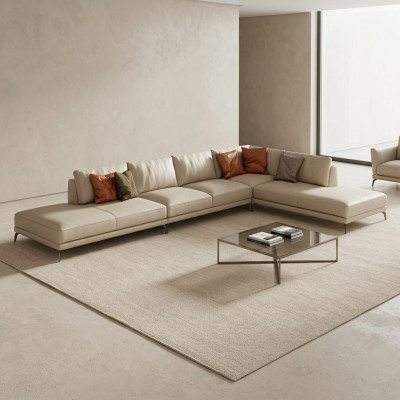 Żywy krajobraz L-Shape Narożnikowa kanapa Couch Design Podkładka Skóra Ustawić Sofa