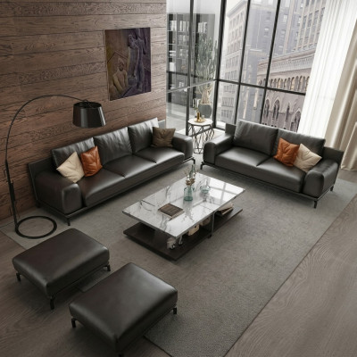Włoski luksusowy Zestaw mebli sofowy 3+2 + Stołek Meble Kanapa Sofa 3-częściowa.