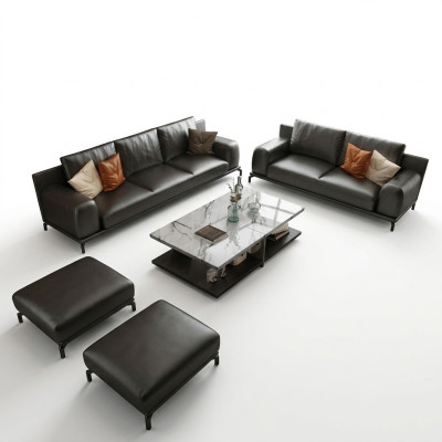 Włoski luksusowy Zestaw mebli sofowy 3+2 + Stołek Meble Kanapa Sofa 3-częściowa.