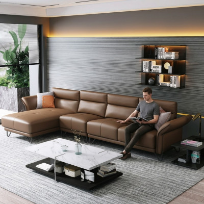 Modern Żywy krajobraz Narożnikowa kanapa Podkładka Skóra Siedziba Narożnik Ustawić