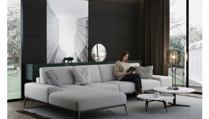 Włoska Podkładka Siedziba Narożnik Skóra Couch Moderne Ustawić Żywy krajobraz
