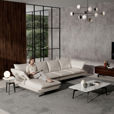 Włoska Podkładka Siedziba Narożnik Skóra Couch Ustaw Moderne Żywy krajobraz
