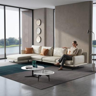 Designerska skórzana sofa Narożnikowa kanapa Podkładka Narożnik Kanapa Siedziba Deko Narożnik L kształt Ustaw