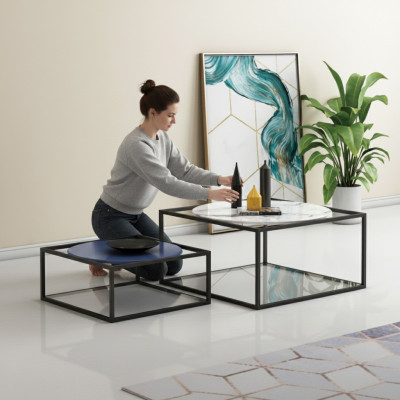 Zestaw dwuosobowy 2x stolik kawowy Stolik kawowy o designie stolika do salonu