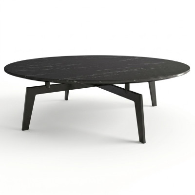 Okrągła, designerska sofa w stylu włoskim, stolik kawowy z boku stoły okrągłego stołu