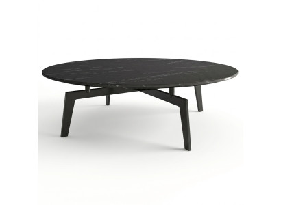Okrągła, designerska sofa w stylu włoskim, stolik kawowy z boku stoły okrągłego stołu