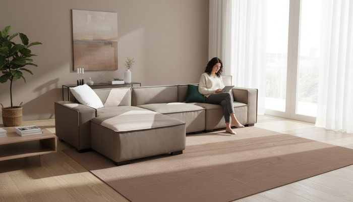 Narożnikowa kanapa Żywy krajobraz Sofa Couch L Shape Podkładka Couchen Skóra Design Włochy