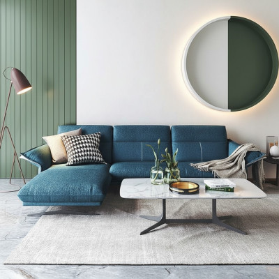 Materiałowa kanapa w kształcie litery L Żywy krajobraz Narożnikowa kanapa Ustawić Modern Design Blue Sofa Nowość