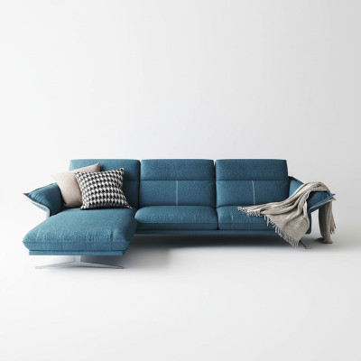 Materiałowa kanapa w kształcie litery L Żywy krajobraz Narożnikowa kanapa Ustawić Modern Design Blue Sofa Nowość