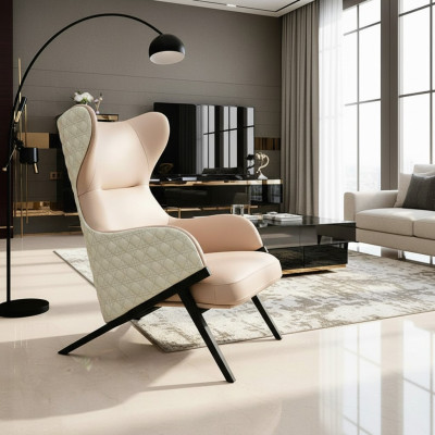 Fotel Design Couch Sofa miejsce do siedzenia Luksusowa Beżowa Nowa Podkładka Relaks Skóra Lounge Club