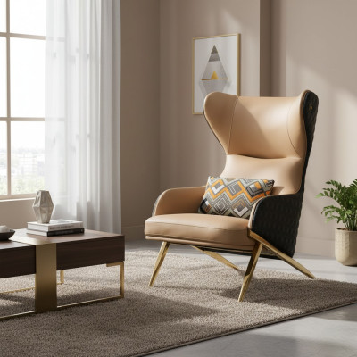 Fotel Relaks Skóra Lounge Club Podkładka Design Couch Sofa miejsce do siedzenia Luxury Beige Nowość