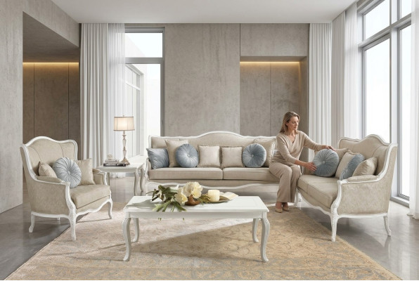 Włoskie Meble 3 miejsce do siedzenia Klasyczna Barokowa Sofa Rokoko Włókienniczy Materiał Kanapa Nowość