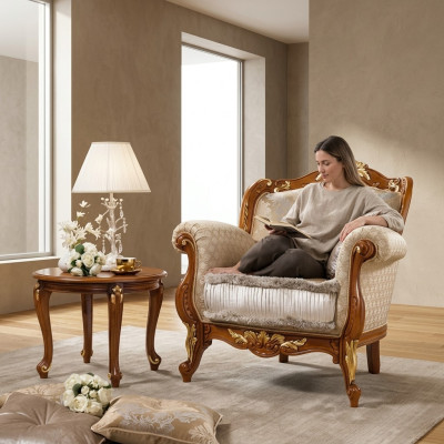 Włókienniczy Fotel 1 miejsce siedzące Sofa Podkładka Sofy Design Luksusowy Klasyczny Barok Rokoko