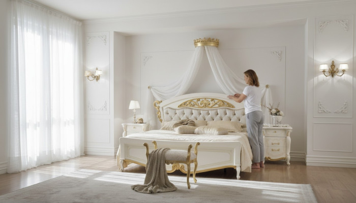 Włoska Sypialnia Meble Luksusowe Designerskie Łóżko Double Bed Gold