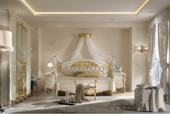 Włoska Sypialnia Meble Luksusowe Designerskie Łóżko Double Bed Gold