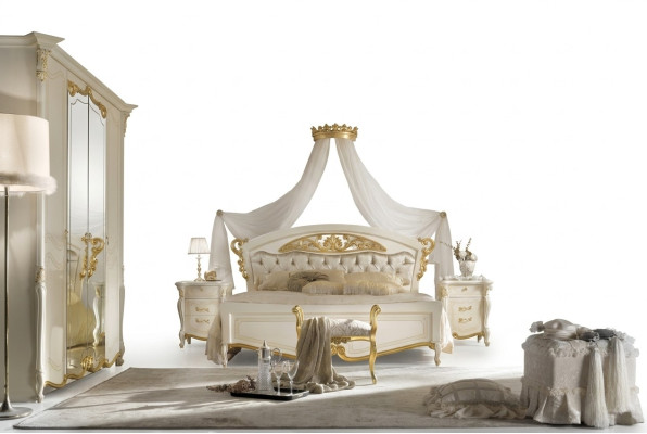 Włoska Sypialnia Meble Luksusowe Designerskie Łóżko Double Bed Gold