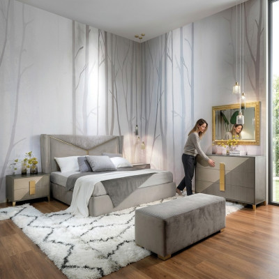 Design Luxury Sypialnia Zestaw Łóżko 2x Szafki nocne Kredens Deko Ustawić