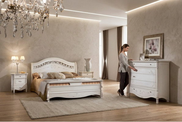Luksusowy zestaw Sypialnia 4 sztuki. Łóżko + 2x Stolik nocny +Kredens Modern Design łóżko Solidne drewno