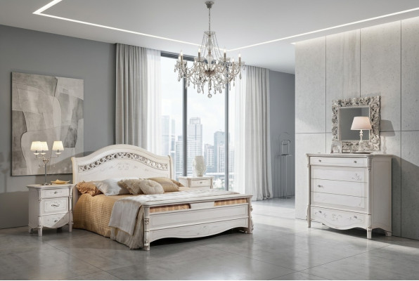 Luksusowy zestaw Sypialnia 4 sztuki. Łóżko + 2x Stolik nocny +Kredens Modern Design łóżko Solidne drewno