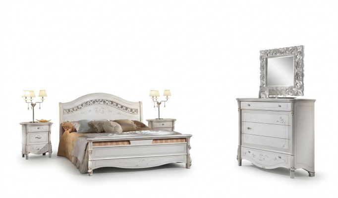 Luksusowy zestaw Sypialnia 4 sztuki. Łóżko + 2x Stolik nocny +Kredens Modern Design łóżko Solidne drewno