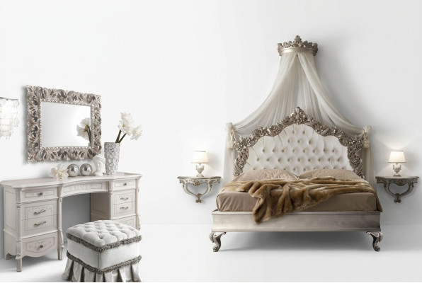 Łóżko + 2x Stolik nocny 3 szt. Sypialnia Scenografia Nowoczesny Luksus Chesterfield
