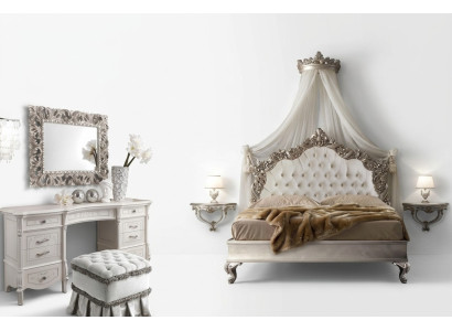 Łóżko + 2x Stolik nocny 3 szt. Sypialnia Scenografia Nowoczesny Luksus Chesterfield
