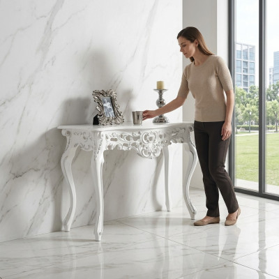 Designerska konsola Luxury Konsole stołowe stoły Drewno Design Silver Classic Nowe