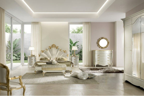 Łóżko Stolik nocny Kredens 6 szt. Zestaw Sypialnia Solidne drewno Design Luxury