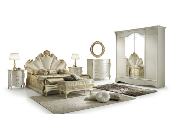 Łóżko Stolik nocny Kredens 6 szt. Zestaw Sypialnia Solidne drewno Design Luxury