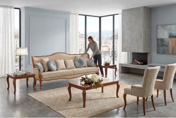 Zestaw sofowy 6 sztuk. Klasyczne Meble Sofa Fotel Boczny Stolik kawowy Drewno
